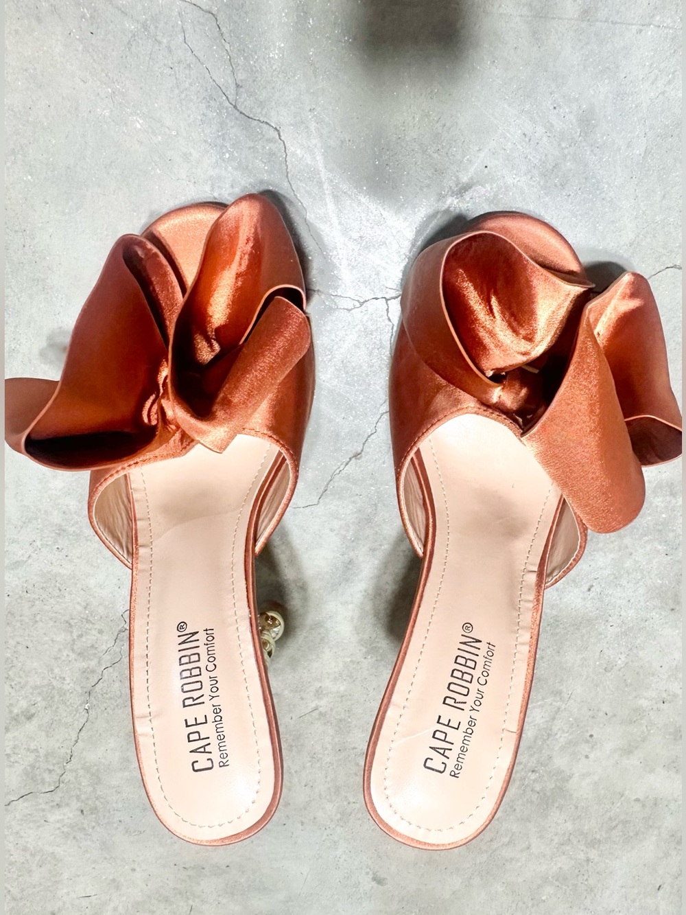 Cape Robbin Copper Satin Bow Slide Mules 8
